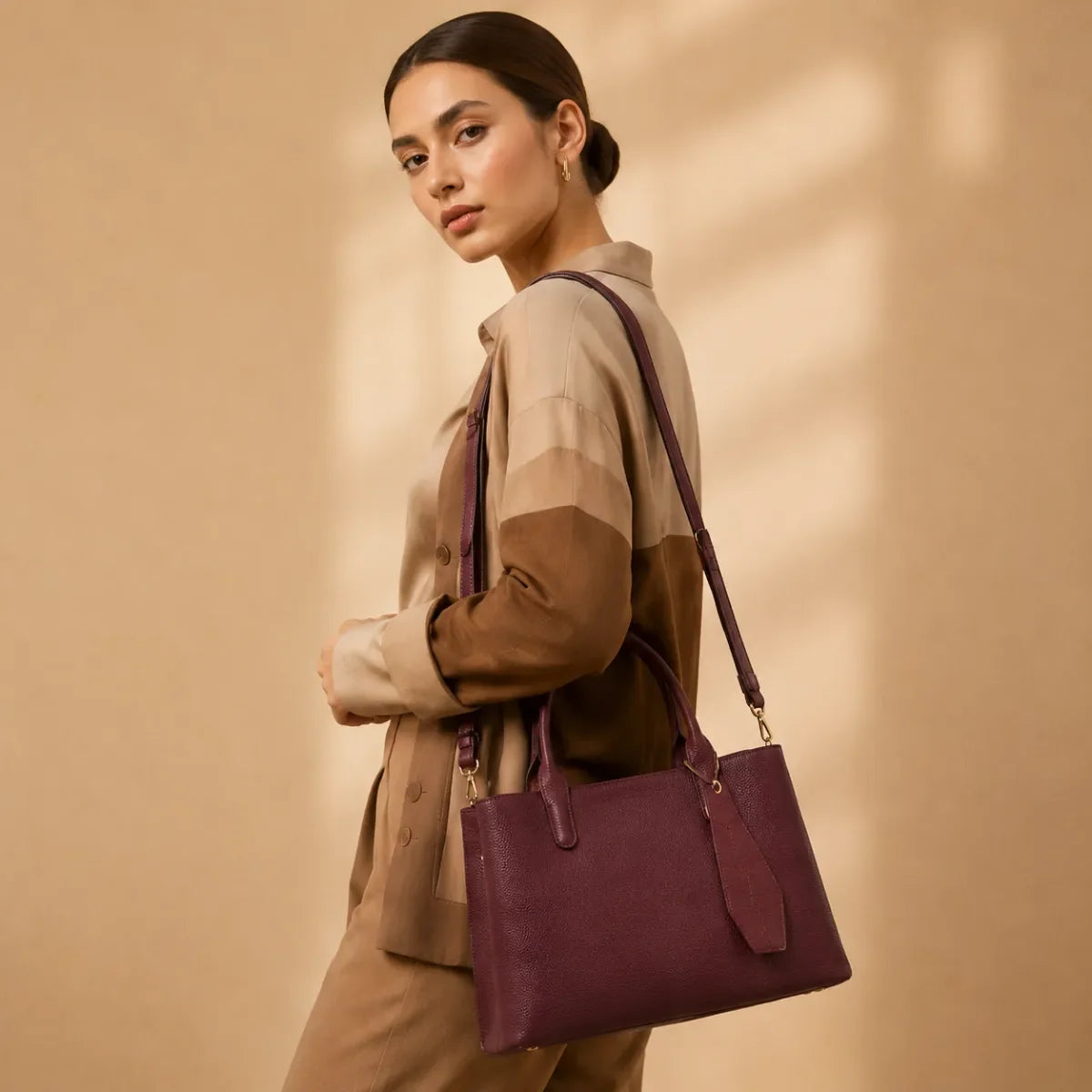 Wine Canvas Structured Handbag for Women