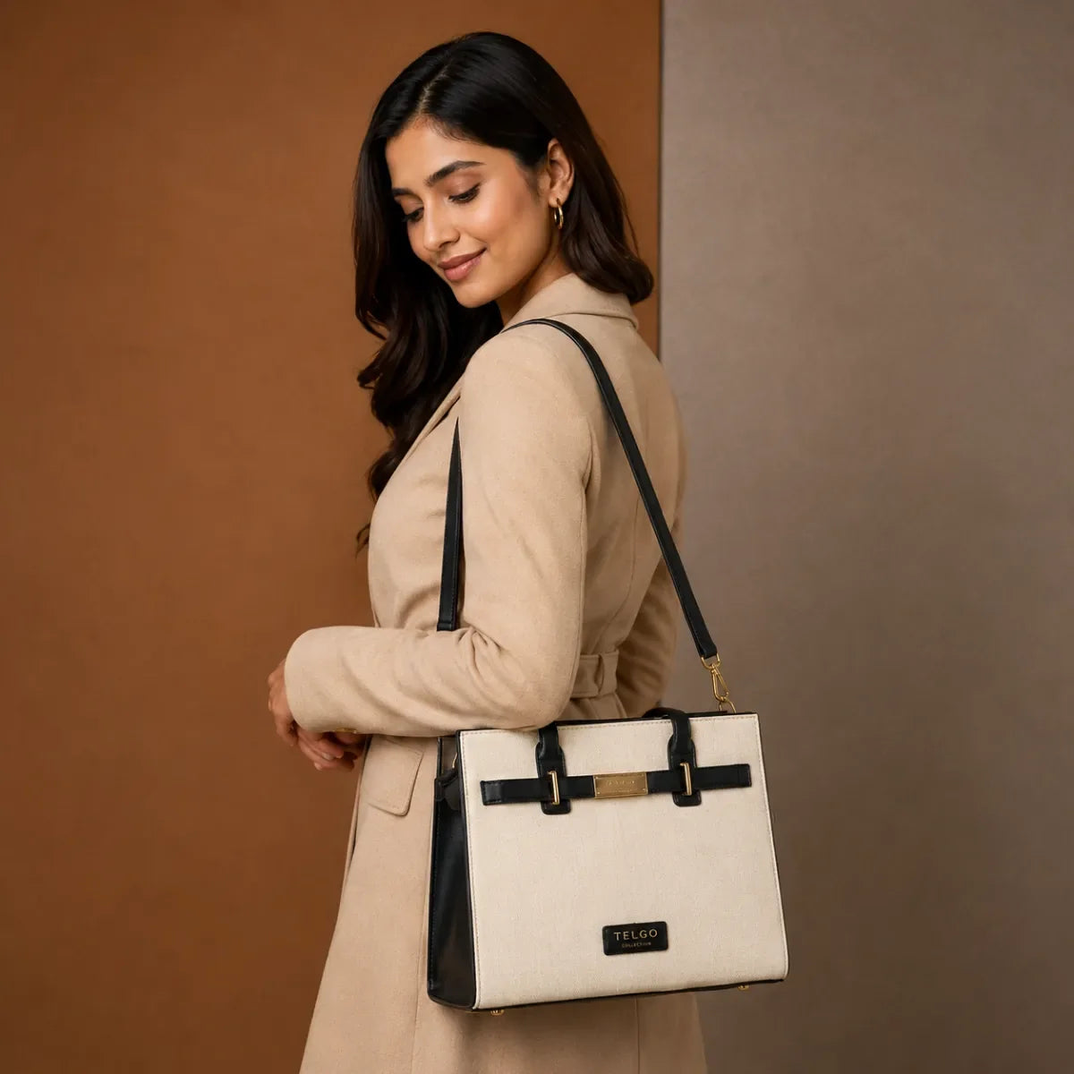 Black Textured Handbag for Women
