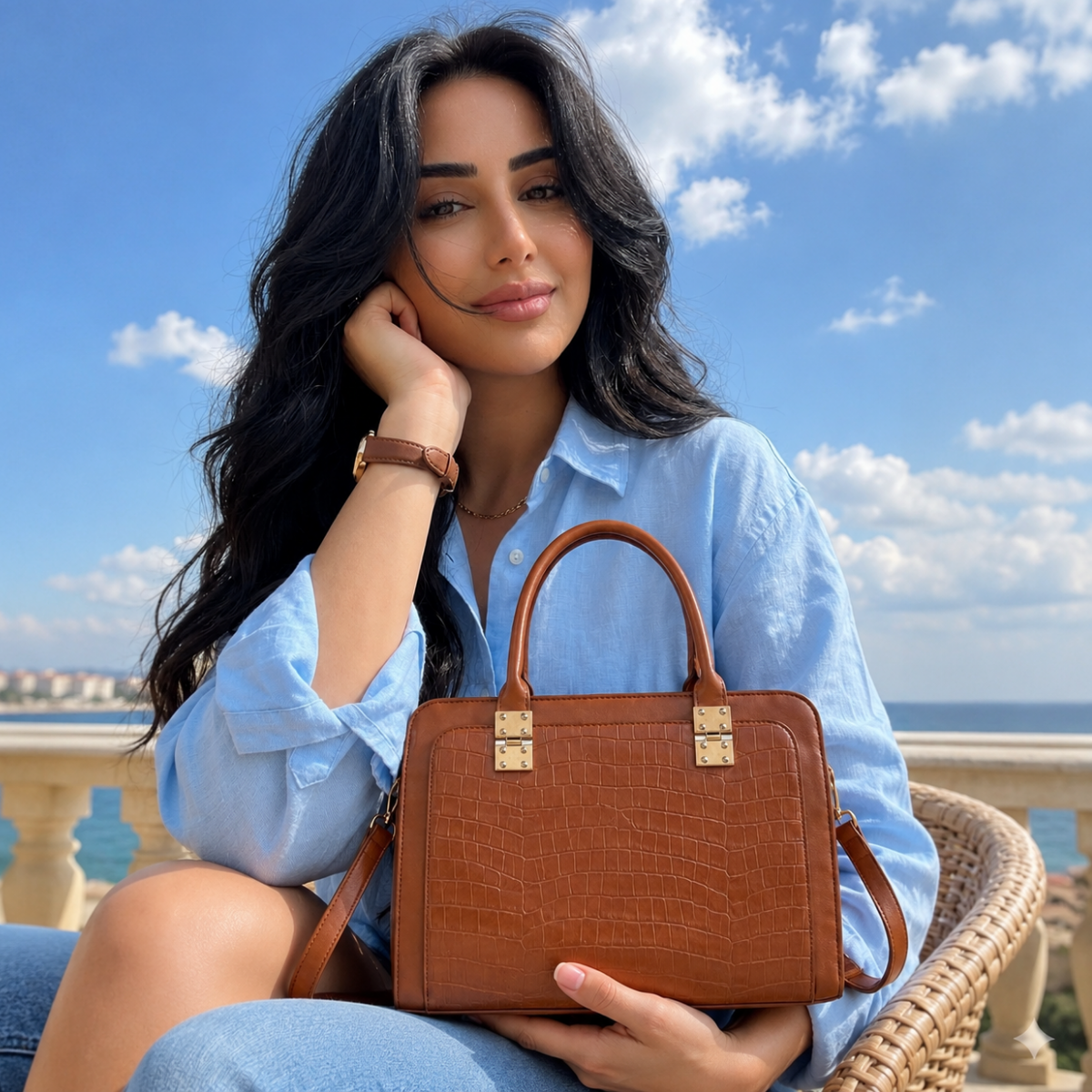 Premium Brown Women Handbag with Adjustable Sling Strap