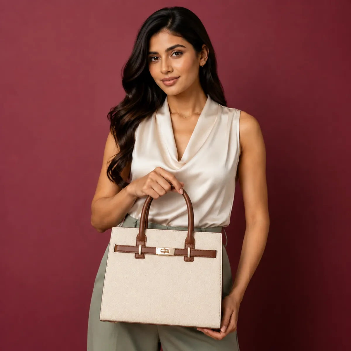 Off White Chevron Textured Handbag for Women