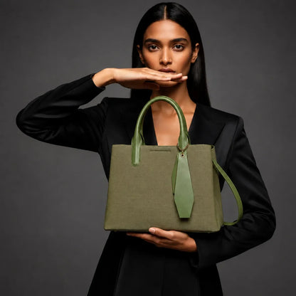 Green Canvas Structured Handbag for Women