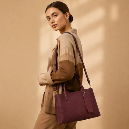 Wine Canvas Structured Handbag for Women
