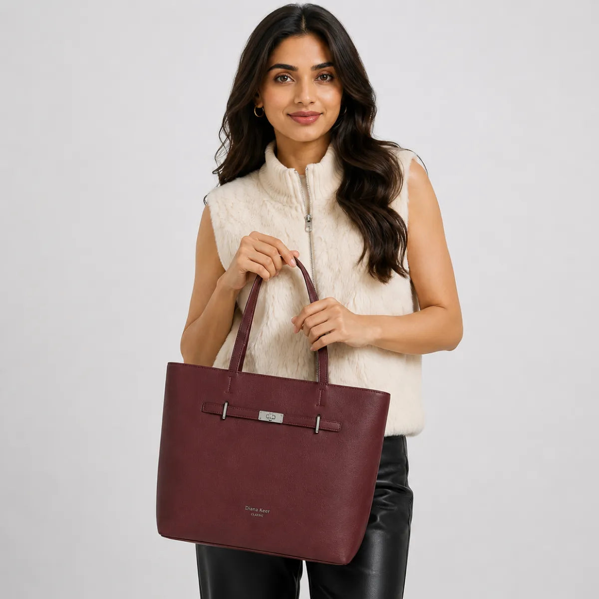 Wine Structured Shoulder Tote Bag for Women