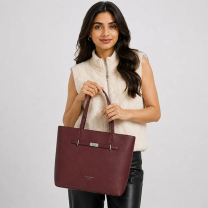 Wine Structured Shoulder Tote Bag for Women