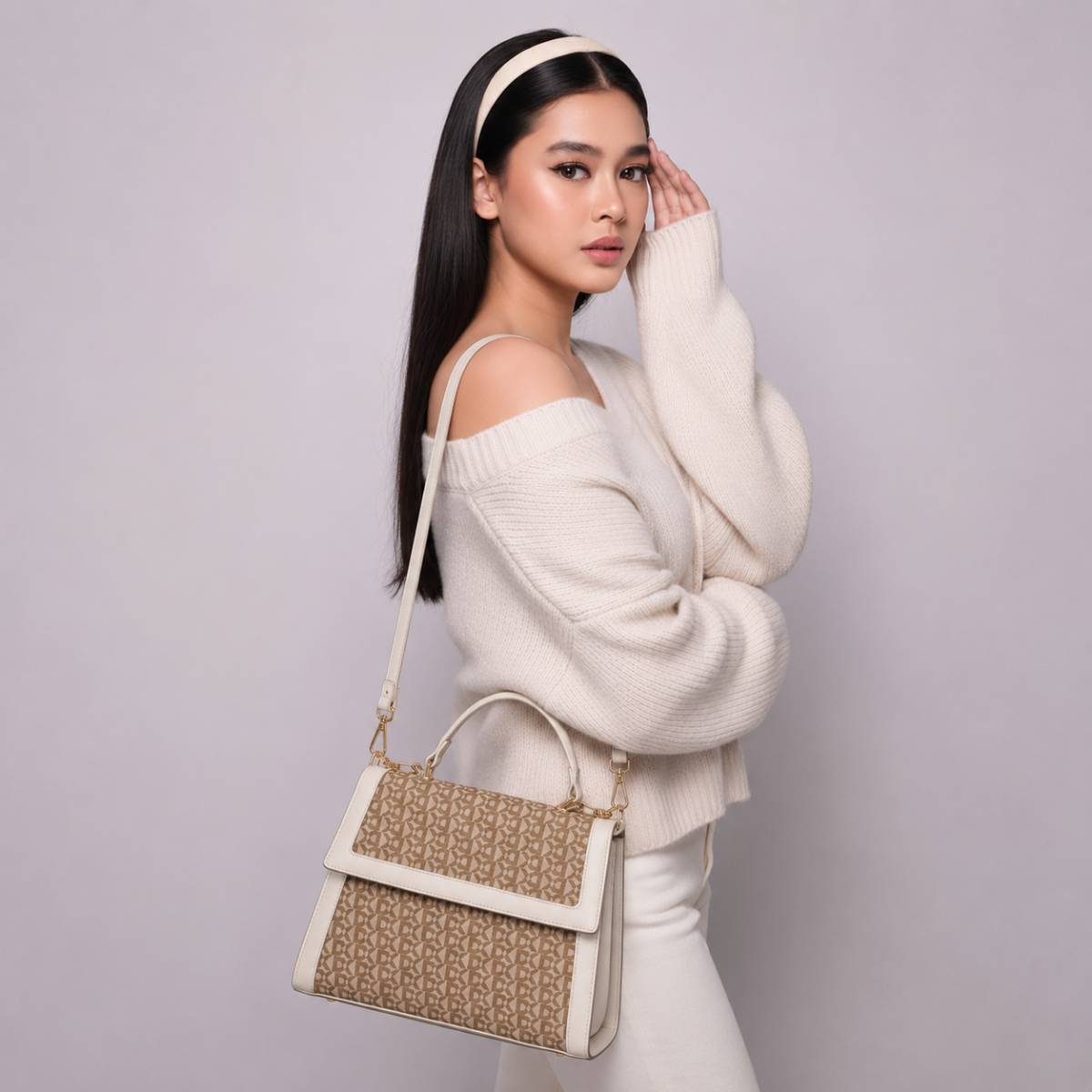 Premium White Women Handbag with Adjustable Sling Strap