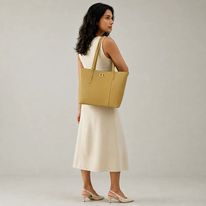 Olive Green Textured Panel Tote Bag for Women
