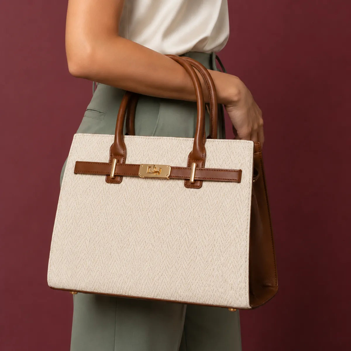 Off White Chevron Textured Handbag for Women