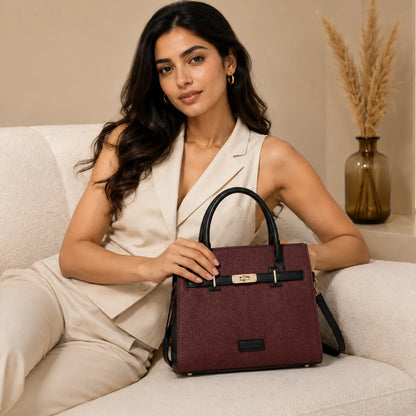 Wine Chevron Textured Handbag for Women