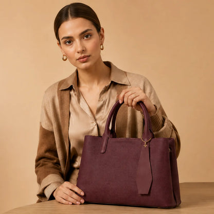 Wine Canvas Structured Handbag for Women