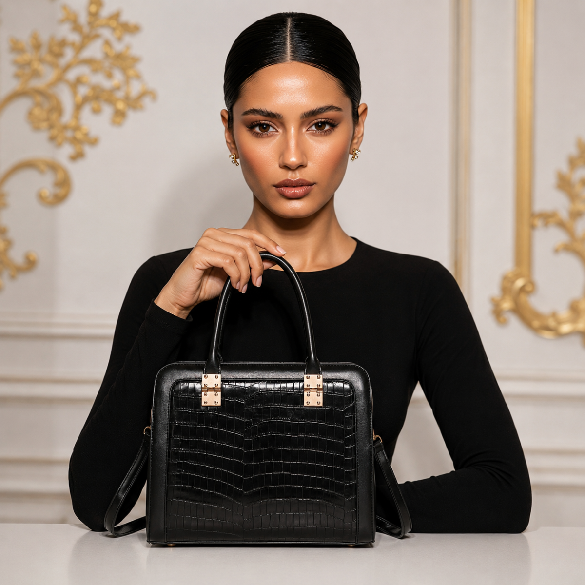 Premium Black Women Handbag with Adjustable Sling Strap