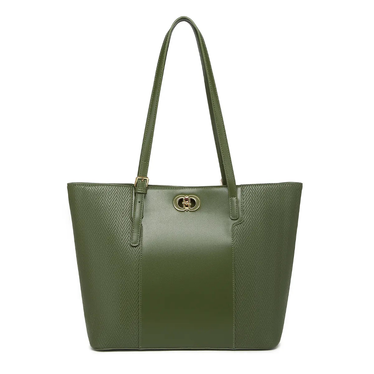 Green Textured Panel Tote Bag for Women