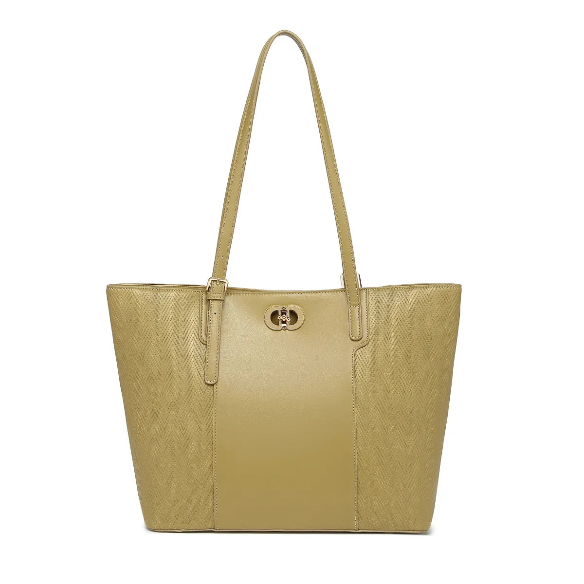 Olive Green Textured Panel Tote Bag for Women