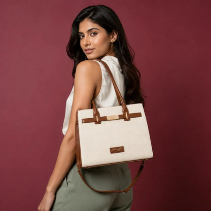 Off White Chevron Textured Handbag for Women