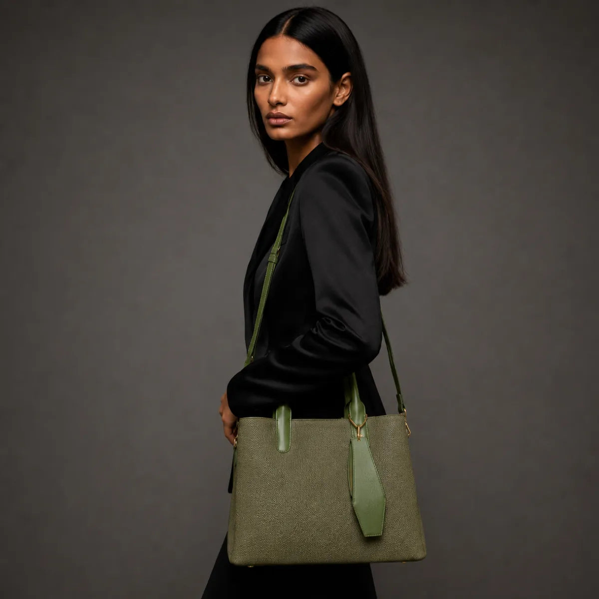 Green Canvas Structured Handbag for Women