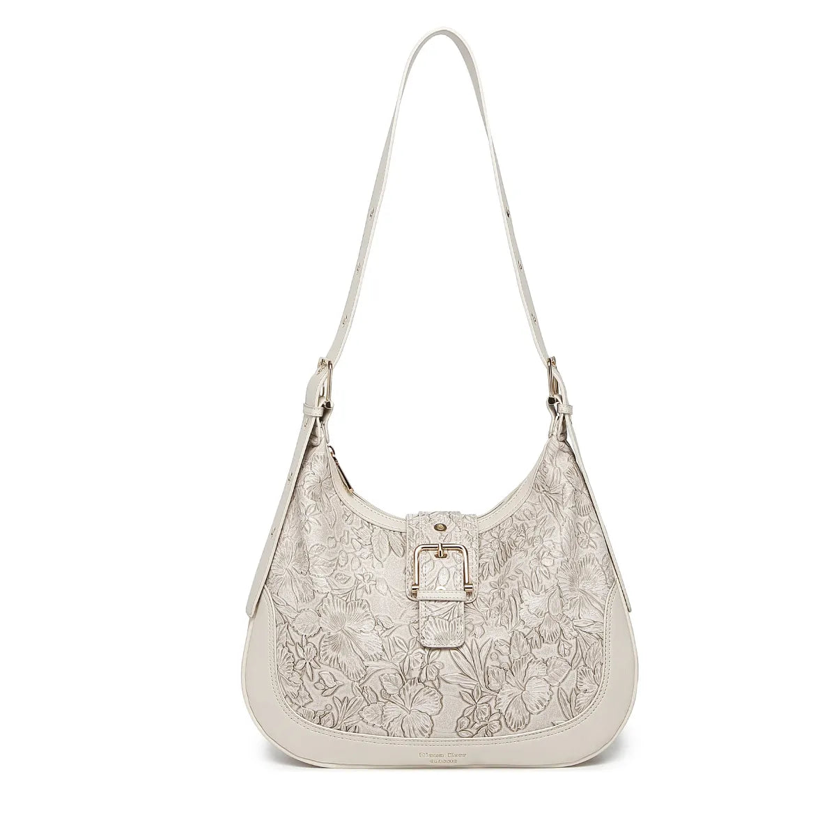 Off White Embossed Floral Leather Hobo Bag for Women