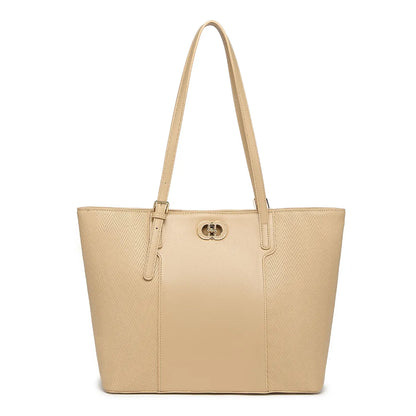 Beige Textured Panel Tote Bag for Women