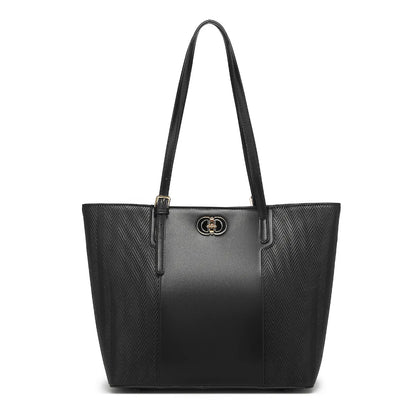 Black Textured Panel Tote Bag for Women