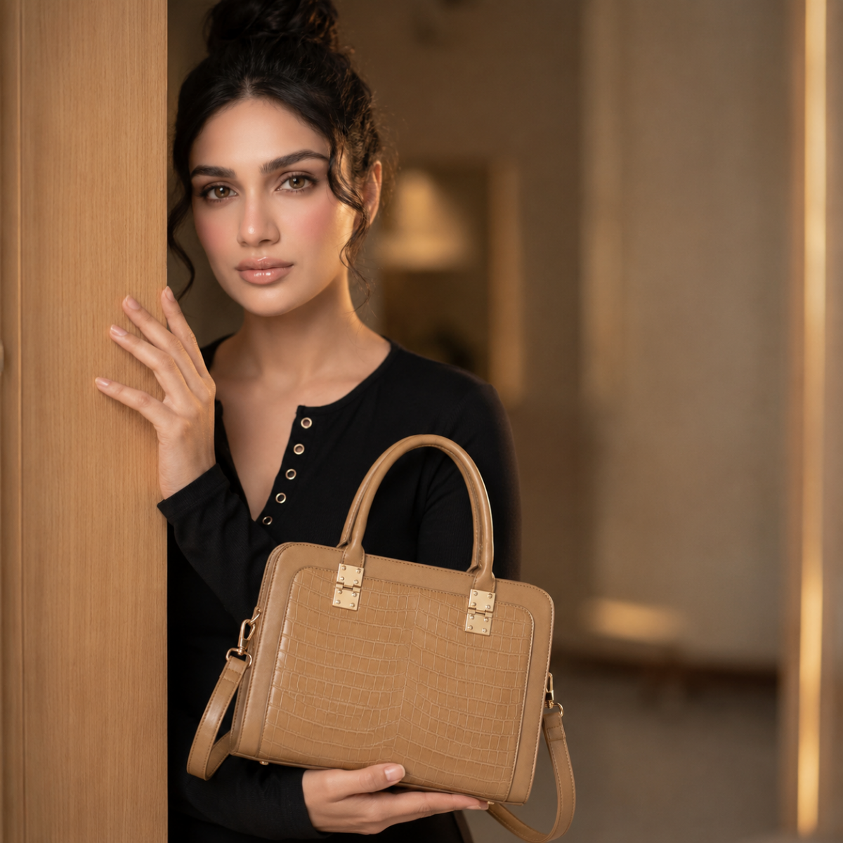 Premium Nude Women Handbag with Adjustable Sling Strap