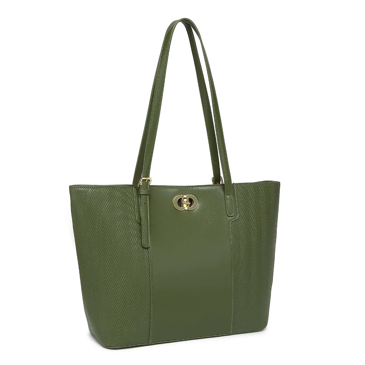 Green Textured Panel Tote Bag for Women