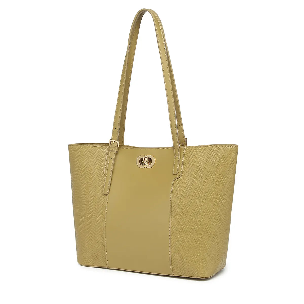 Olive Green Textured Panel Tote Bag for Women