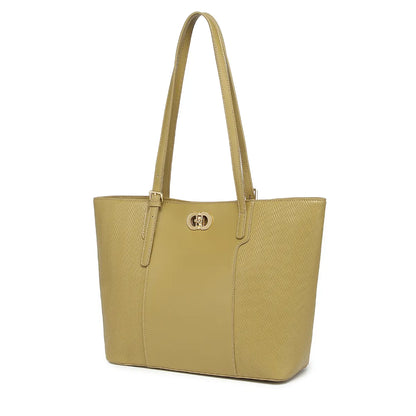 Olive Green Textured Panel Tote Bag for Women