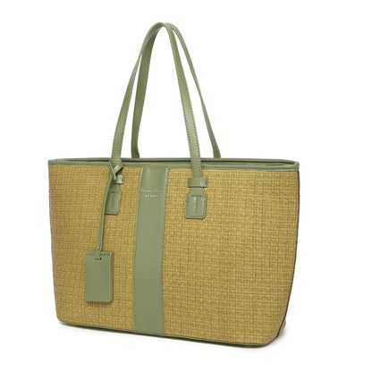 Mustard Woven Straw Textured Tote Bag for Women