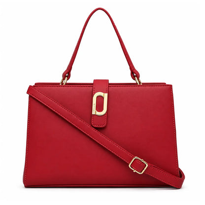 Red Structured Top Handle Handbag for Women