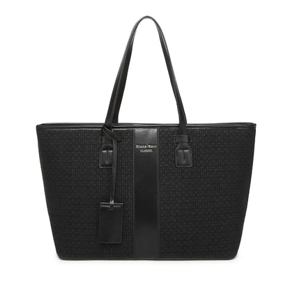 Black Woven Straw Textured Tote Bag for Women