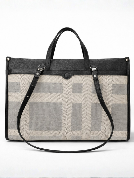 Premium Canvas & PU Leather Travel Tote Black Bag for Women