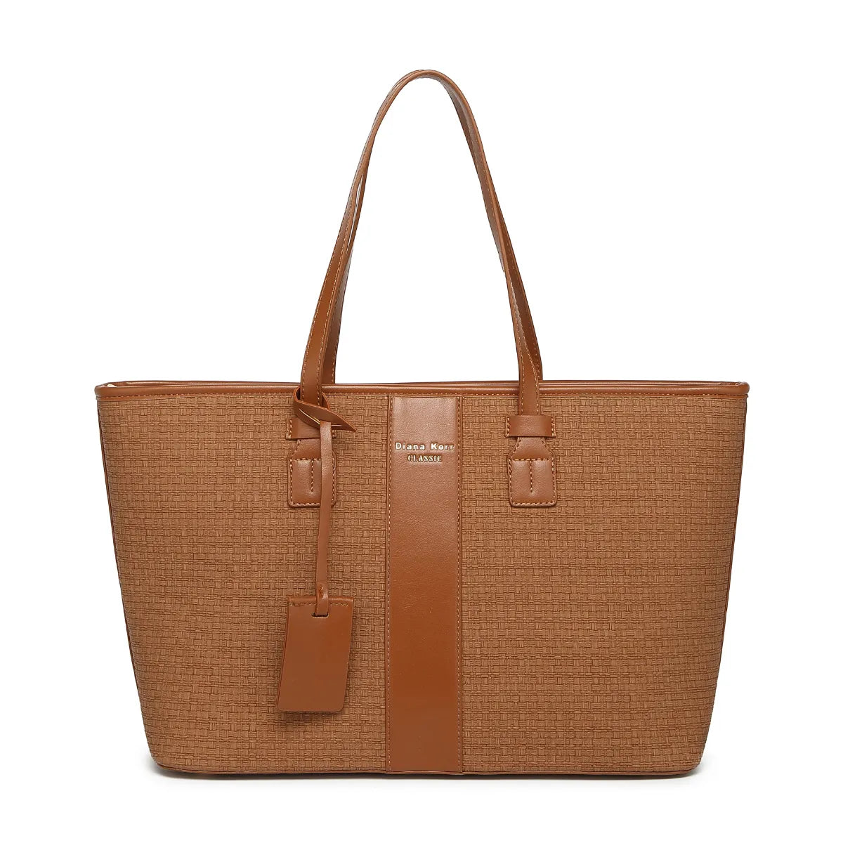 Tan Brown Woven Straw Textured Tote Bag for Women