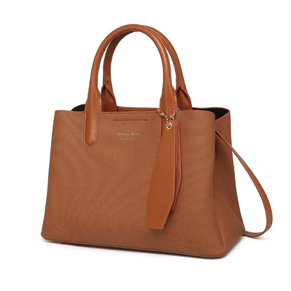 Tan Canvas Structured Handbag for Women