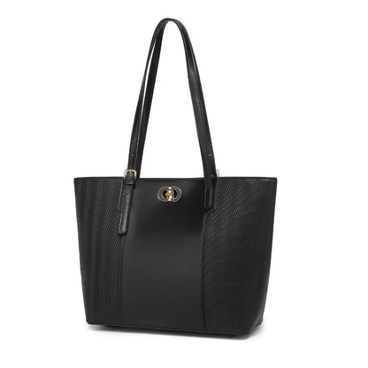 Black Textured Panel Tote Bag for Women