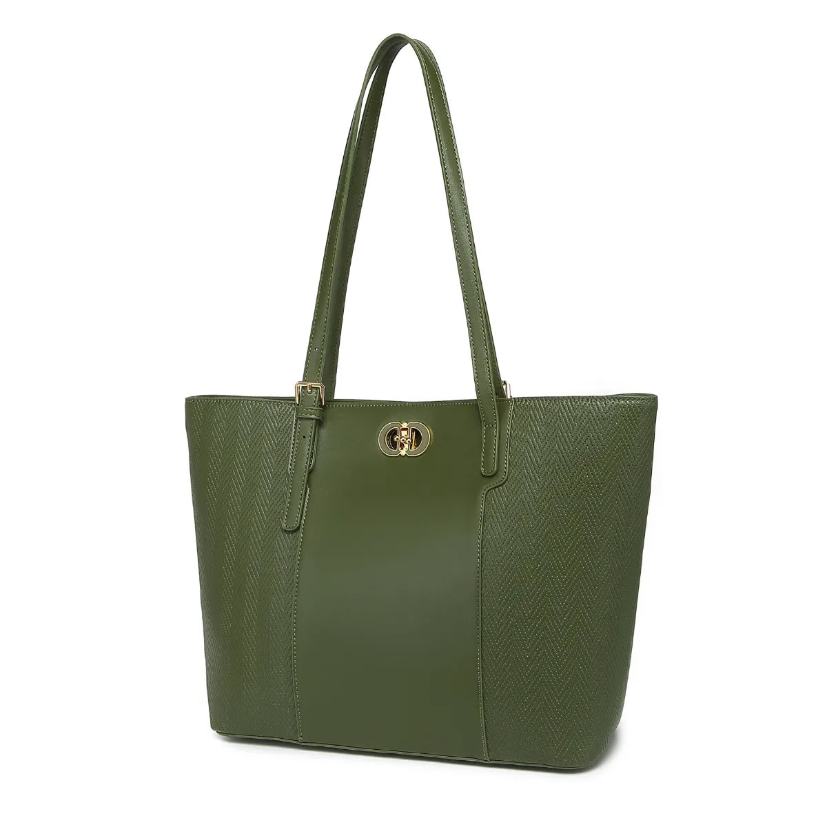 Green Textured Panel Tote Bag for Women