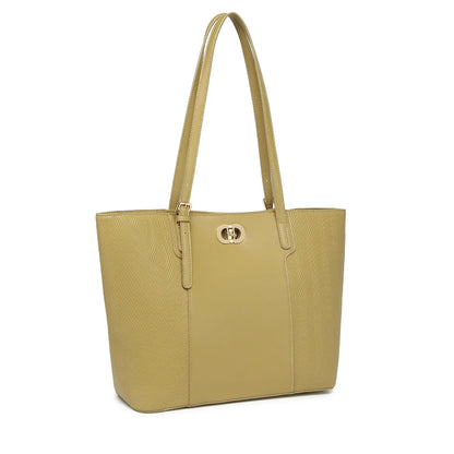 Olive Green Textured Panel Tote Bag for Women