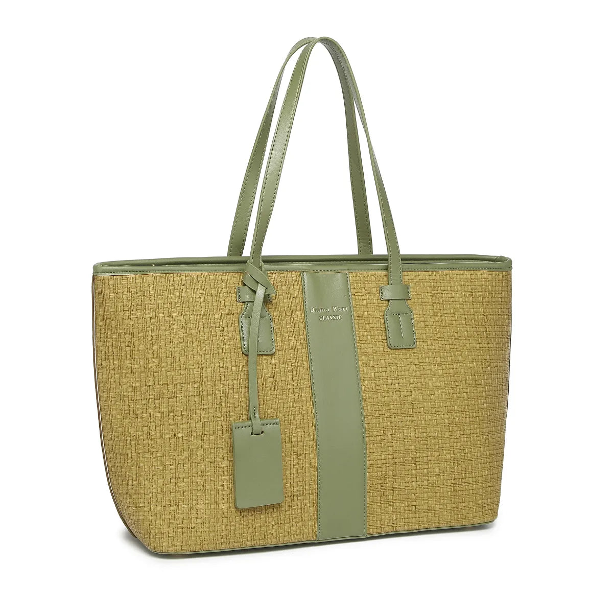 Mustard Woven Straw Textured Tote Bag for Women