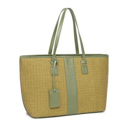 Mustard Woven Straw Textured Tote Bag for Women