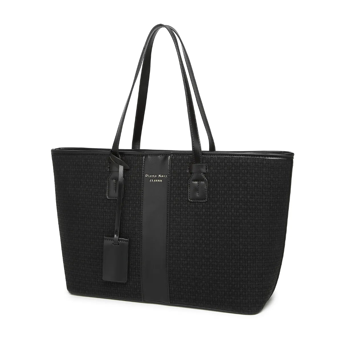 Black Woven Straw Textured Tote Bag for Women