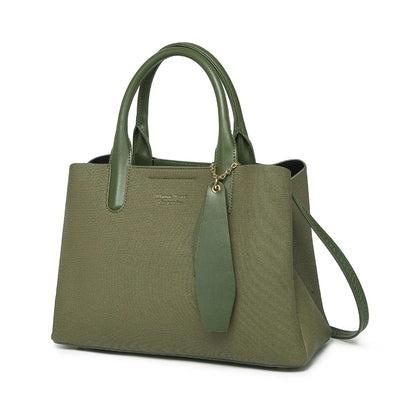 Green Canvas Structured Handbag for Women