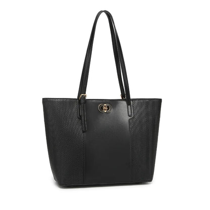 Black Textured Panel Tote Bag for Women