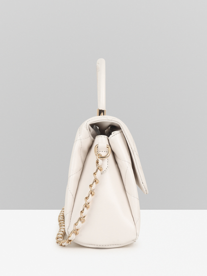 Stylish Quilted Studded Top Handle Off White Sling Bag for Women
