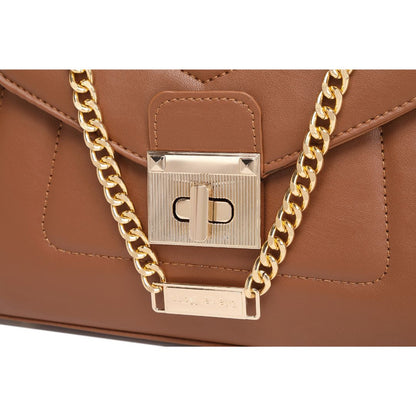 ELEGANT BROWN LOCK CHAIN STRUCTURED HANDBAG