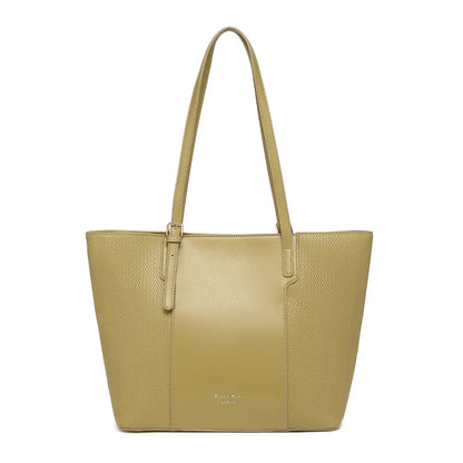 Olive Green Textured Panel Tote Bag for Women
