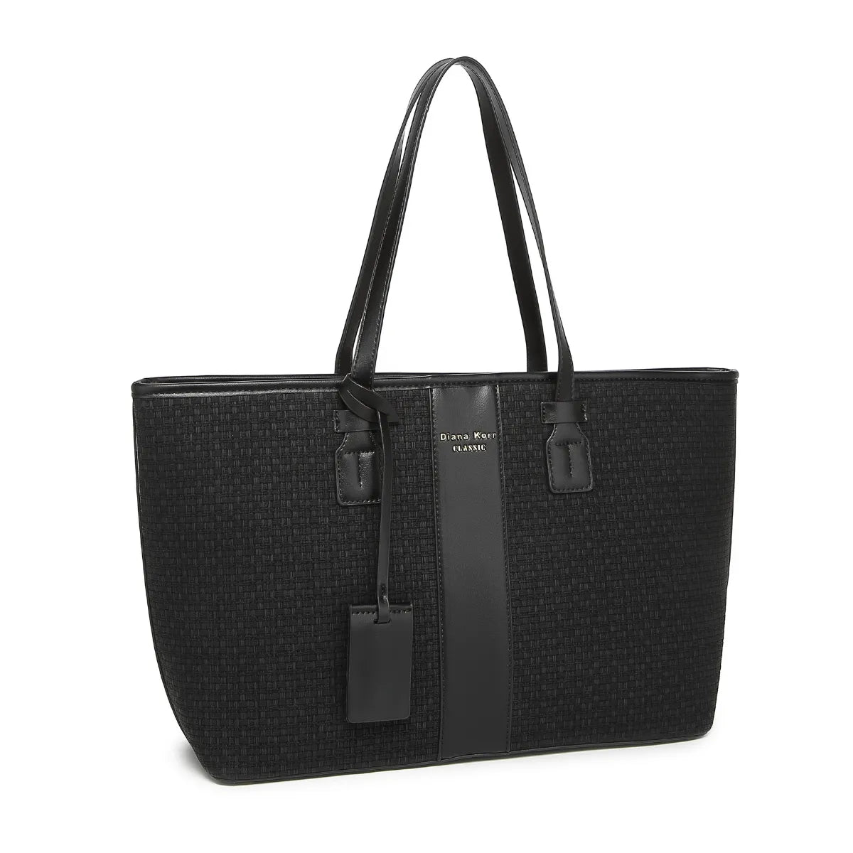 Black Woven Straw Textured Tote Bag for Women