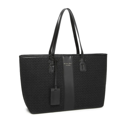 Black Woven Straw Textured Tote Bag for Women