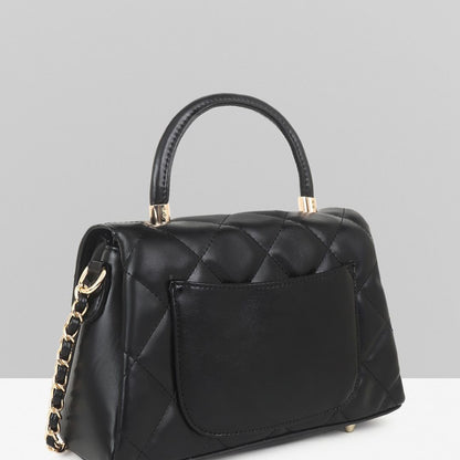 QUILTED STUDDED BLACK LUXE TOP HANDLE HANDBAG