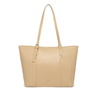 Beige Textured Panel Tote Bag for Women