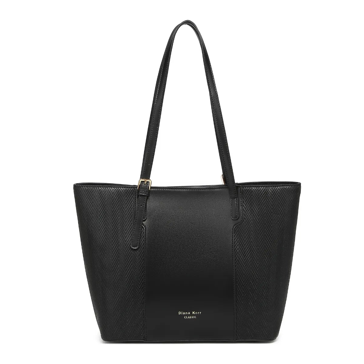 Black Textured Panel Tote Bag for Women