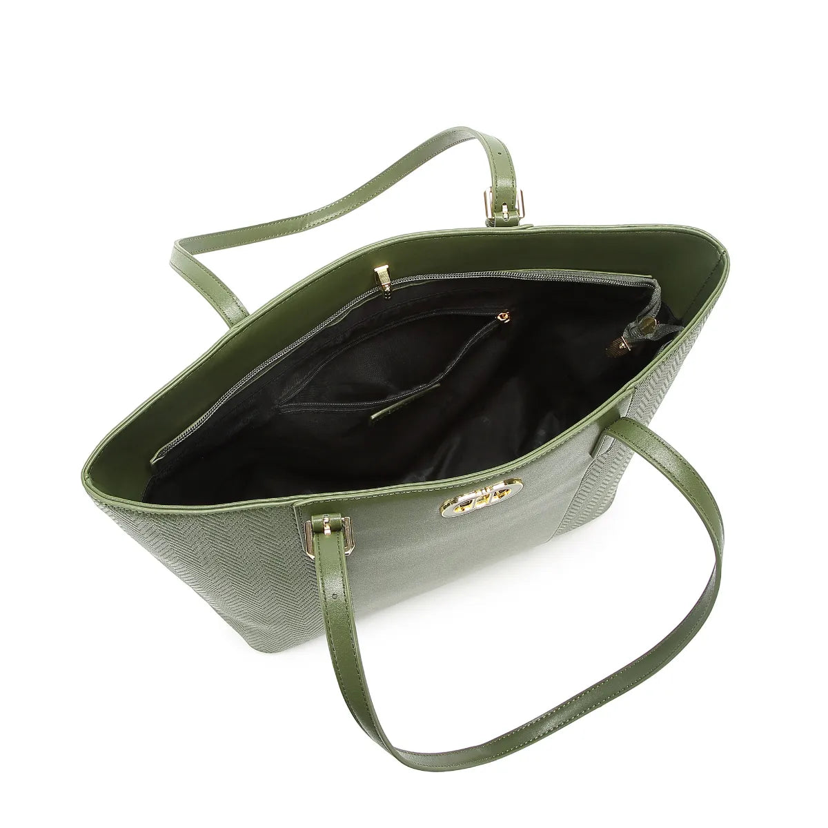 Green Textured Panel Tote Bag for Women