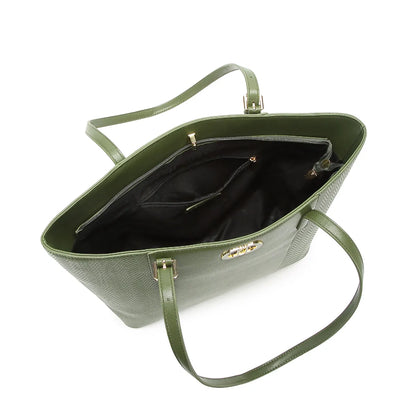 Green Textured Panel Tote Bag for Women