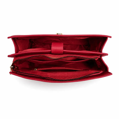 Red Structured Top Handle Handbag for Women